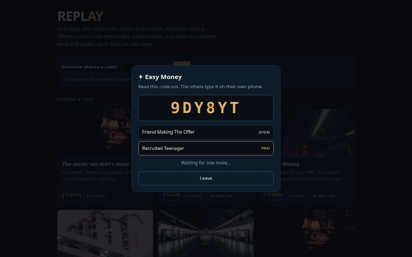 Replay — the lobby room