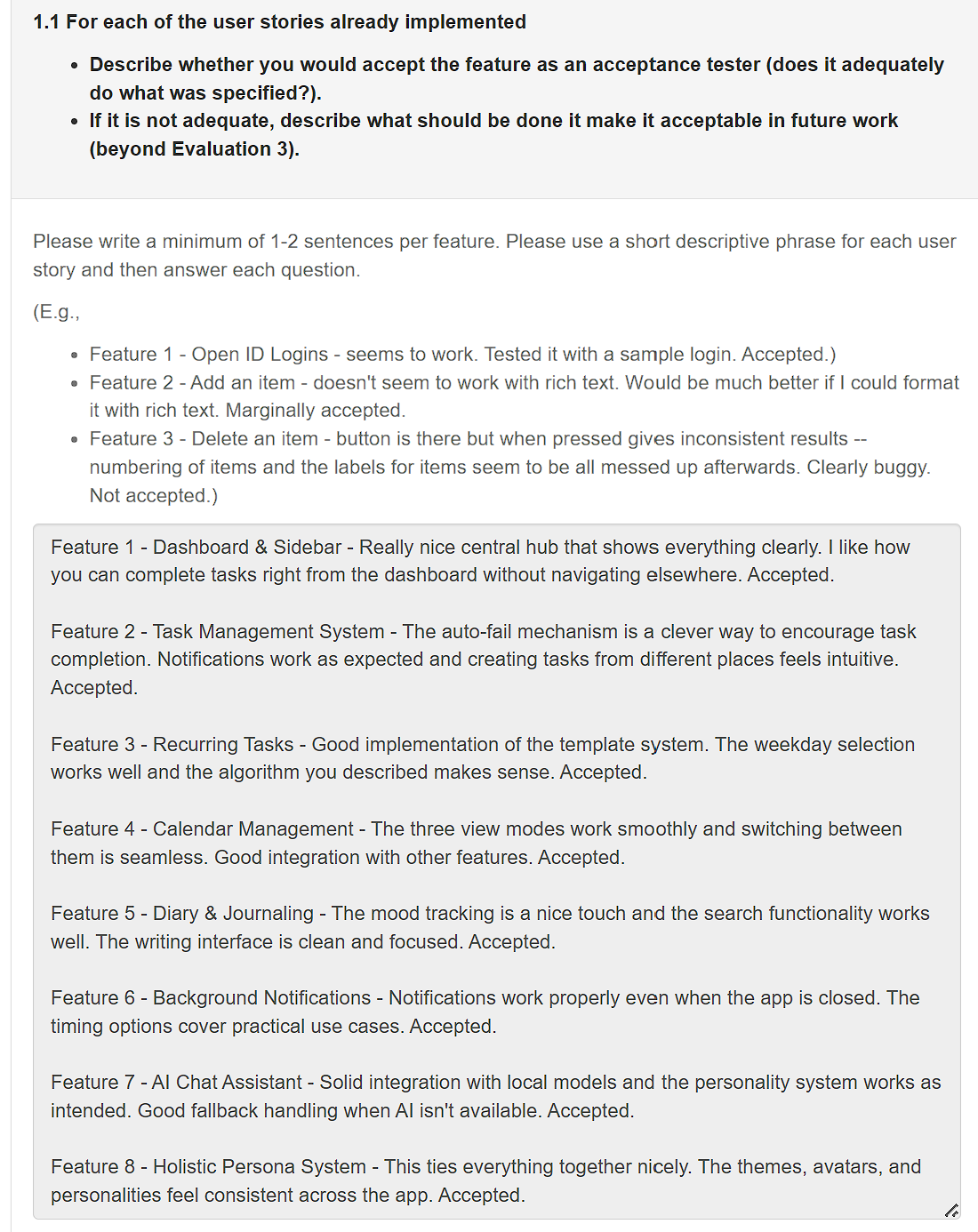 Wingman Final Evaluation - All Features Accepted